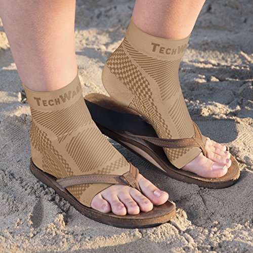 TechWare Pro Ankle Brace Compression Sleeve - Relieves Achilles Tendonitis, Joint Pain. Plantar Fasciitis Foot Sock with Arch Support Reduces Swelling & Heel Spur Pain. (Beige, L/XL)