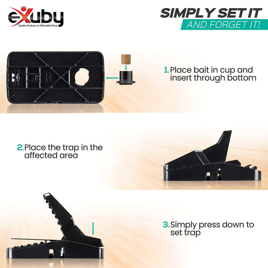 eXuby Large Powerful Rat Traps (9 Pack) - Kills Instantly with Powerful Steel Spring - Setup in Seconds - Wash & Reuse Over & Over - Hands Free Disposal - Rat Control Without Harmful Poisons or Chem