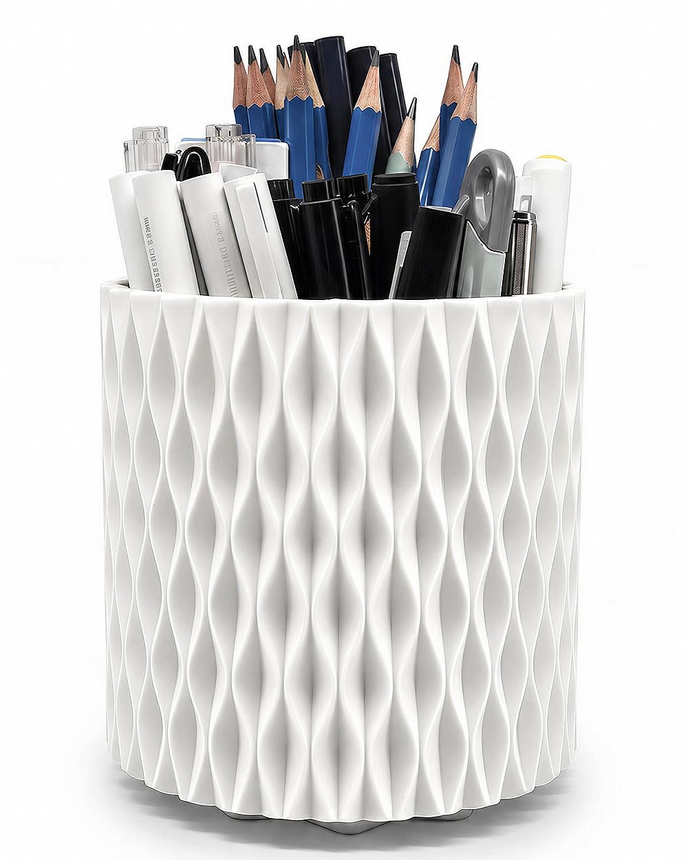 Rotating Pen Holder for Desk, 5 Slots Easthetic Pencil holder Desk Organizer Supplies and Accessories for Women Girls, Pencil Cup for Office Home Art Supply, White