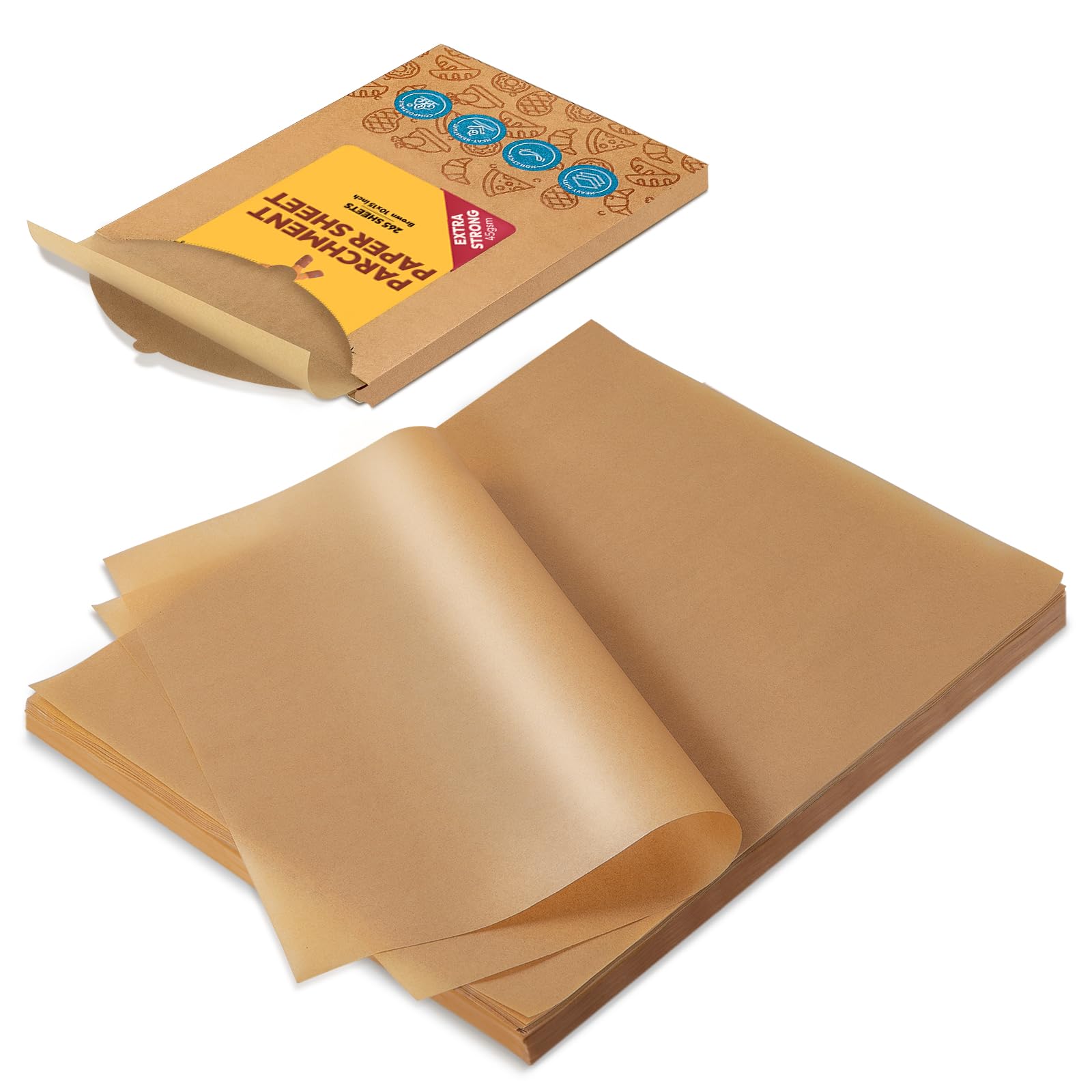 Katbite 265Pcs 10x15 inches Parchment Paper Sheets, Heavy Duty Unbleached Baking Paper, Pre-cut and Oil Proof Perfect for Steaming Cooking Bread Cake & Wrapping Foods[Advanced Series]