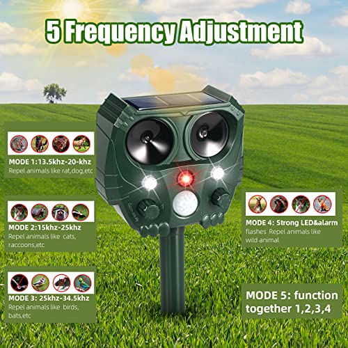 Jahy2Tech Ultrasonic Animal Repeller Solar Animal Deterrent with LED Flash Lights & Alarm Outdoor Waterproof Repellent for Cat Rodent Squirrel Dog Rabbit Raccoon Skunk Fox Deer