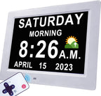 【2024 New】 19 Alarms Digital Clock with Auto DST, Sun Moon Icons, 20 Custom Reminders, 10-Level Auto Dimmer, 6 Display Modes, Day Date Calendar Clock for Seniors Dementia Alzheimers'- 7" with Remote