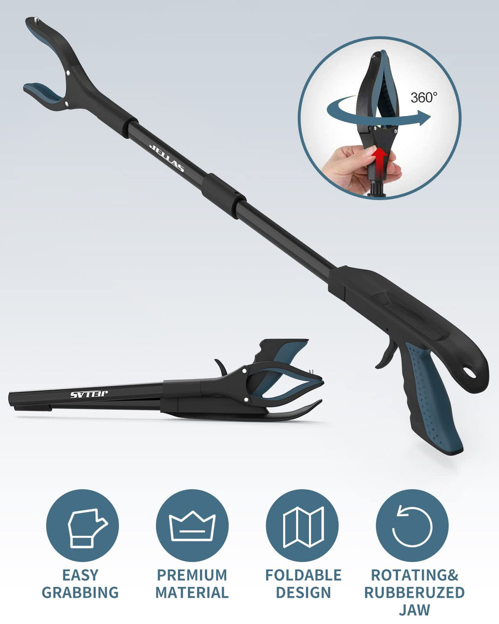 7-Piece Hip Replacement Recovery Kit, 2 Pcs Foldable Grabbers (32" & 23") with Shoehorn, Sock Aid Device, Dressing Aids Stick for Elderly, Button Hook, Leg Lifter, Long Handled Bath Sponge