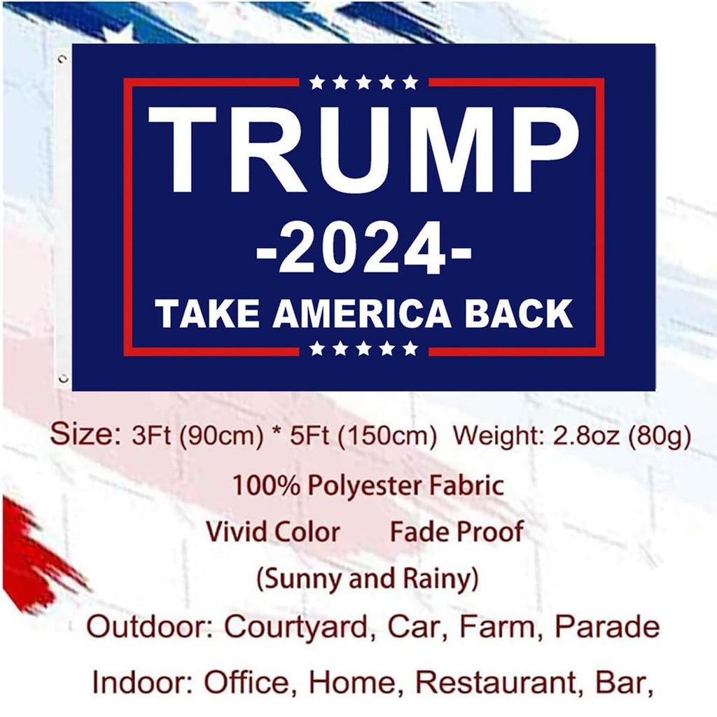 Trump 2024 Flag, 3 x 5 Ft Trump Flags Take American Back Banner, 100% Polyester Fabric with Brass Grommets, Vivid Color and Fade Proof, Fly Your Trump Flag in Outdoor, Car, Farm, Room