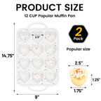 Vinino Silicone Heart Shaped Muffin Pan with Metal Reinforced Frame, 2 Pack Cupcake Pan, Silicone Heart Mold for Baking, Chocolate Bar and Egg Bites, Dishwasher Safe