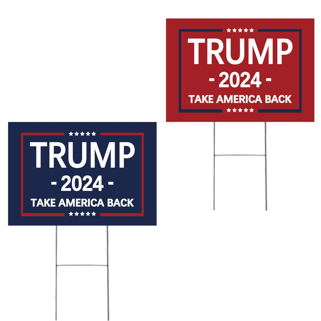 Trump 2024 Yard Sign - Double Sided Trump Yard Signs with Metal H Stakes - 17" x 12" Take America Back Blue and Red Trump Signs for Yard, Waterproof Trump Sign Banner Merchandise 2024