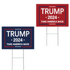Trump 2024 Yard Sign - Double Sided Trump Yard Signs with Metal H Stakes - 17" x 12" Take America Back Blue and Red Trump Signs for Yard, Waterproof Trump Sign Banner Merchandise 2024