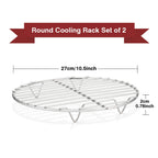 TEAMFAR Round Cooling Rack Set of 2, 10½ Inch Round Wire Rack Baking Steaming Roasting Rack Set Stainless Steel, Healthy & Mirror Finish, Oven & Dishwasher Safe