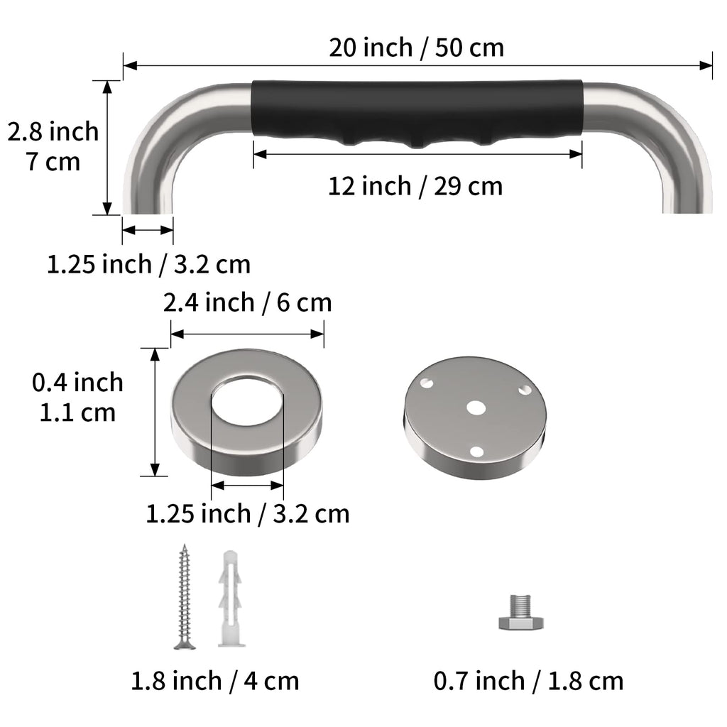 20 Inch Shower Grab Bar w/Anti Slip Rubber Grip, Munzong Stainless Steel Bathroom Grab Bar, Chrome Bathroom Balance Bar,Safety Handrail Support,Handicap Injury Elderly Senior Assist Bath Handle