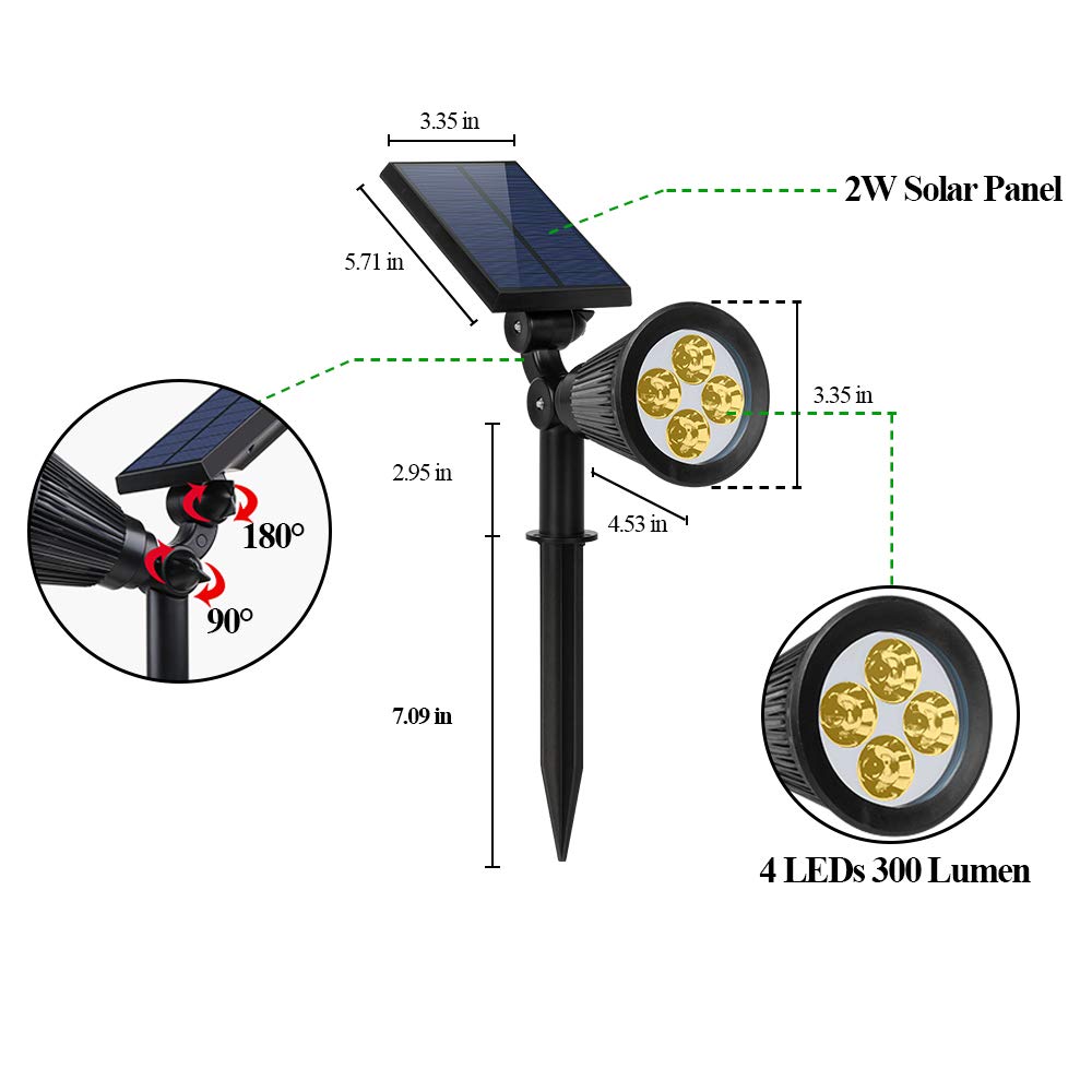 Spotlights Solar Powered Outdoor Waterproof Uplighting for Flag, Tree, Plant, House, Dusk to Dawn Long Lasting Bright Solar LED Landscape Spot Lights for Outside Garden, Yard, Sidewalk, Christmas,Warm