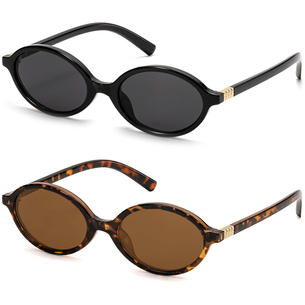 Retro Oval Sunglasses for Women Vintage 90s Y2K Trendy Designer Sun Glasses 2Pack