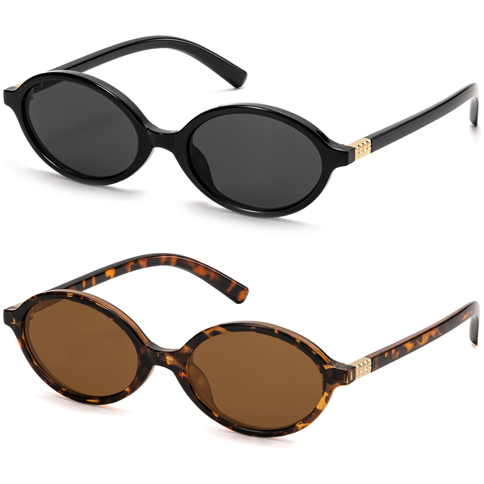 Retro Oval Sunglasses for Women Vintage 90s Y2K Trendy Designer Sun Glasses 2Pack