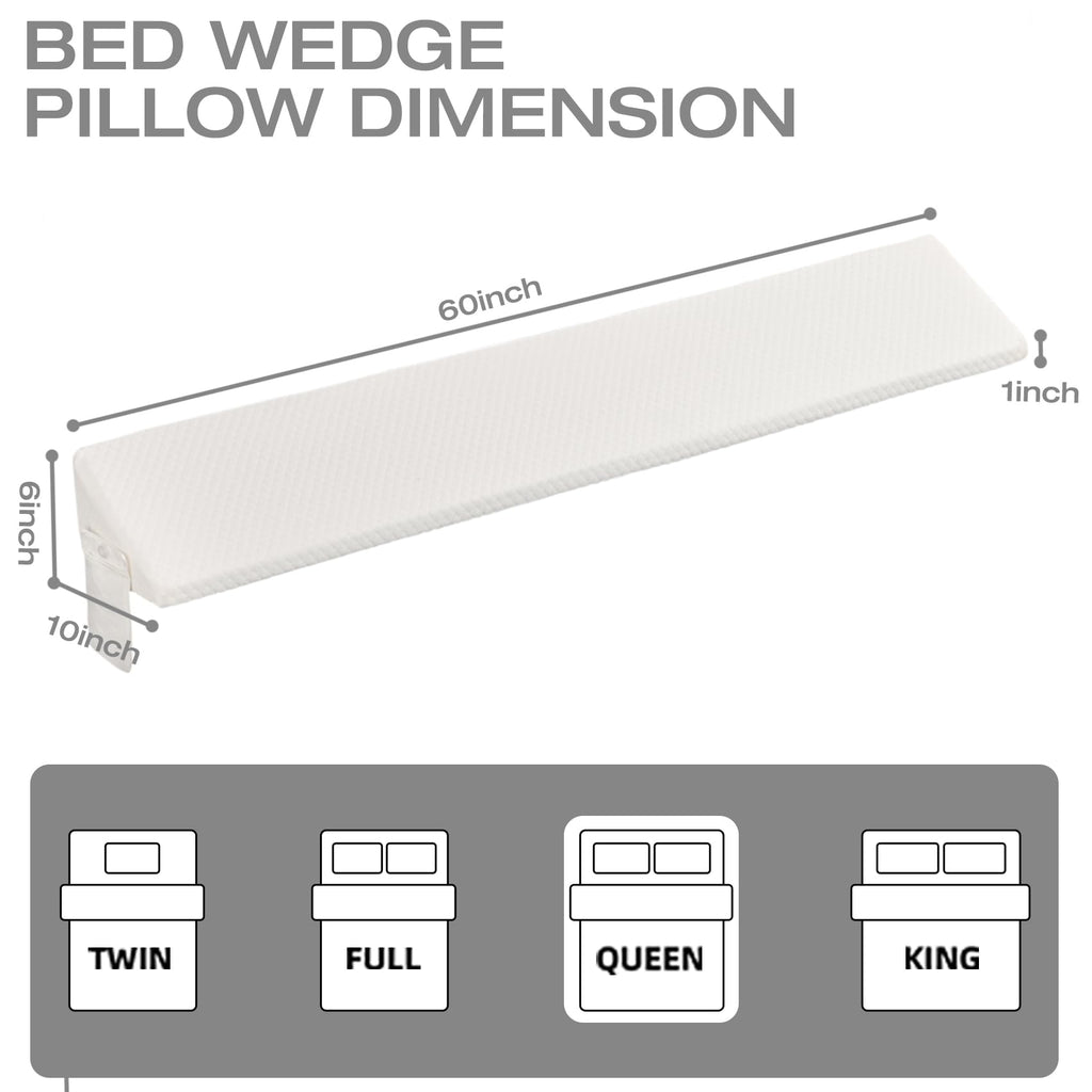 Queen Size Wedge Pillow Headboard Gap Bed Crack Filler Triangle Nora Pillows Long Plus Gap(0-8") Between Mattress and Headboards for Dorm Sleeping Backest Room Accessories Apartment Must Haves White