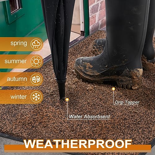 Mibao Dirt Trapper Door Mat for Indoor&Outdoor, 36" x 60", Brown Black,Washable Barrier Mat, Heavy Duty Non-Slip Entrance Rug Shoes Scraper, Super Absorbent Front Door Carpet