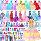 50 Pack Doll Clothes and Accessories, 4 Wedding Gowns 2 Evening Dresses 6 Fashion Dresses 6 Set Casual Outfits Top and Pant 2 Swimsuit Bikini, 20 Hanger 10 Shoe Toys for Girl Birthday Gift