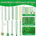 96PCS St. Patricks Day Necklace, 10 Kinds of St Patricks Beads Accessories, Metallic Irish Shamrock Beer Mug Coins Pendants Beads, Adult St Patricks Necklaces Bulk for Parade Party Supplies Favors