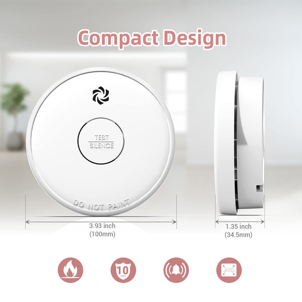 Fire Alarms Smoke Detectors, Smoke Alarm Battery Operated,Fire Alarm with Test Button & Low Battery Signal, Photoelectric Technology Fire Detectors for Bedroom and Home (6-Pack)