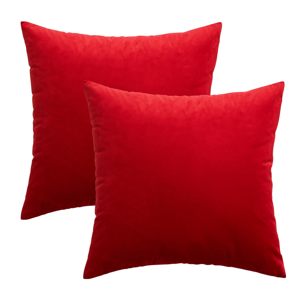 MIULEE Pack of 2 Christmas Bright Red Velvet Throw Pillow Covers 18x18 Inch Soft Solid Decorative Square Set Cushion Cases for Spring Couch Sofa Bedroom