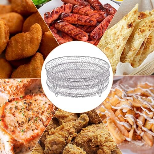 7.8" Air Fryer Accessories, 3 Stackable Racks for Instant Vortex, Nuwave Air Fryer, Ninja Foodi Grill, Multi-Layer 304 Stainless Steel Grill Rack, Fits 5.8 QT Air Fryer Oven