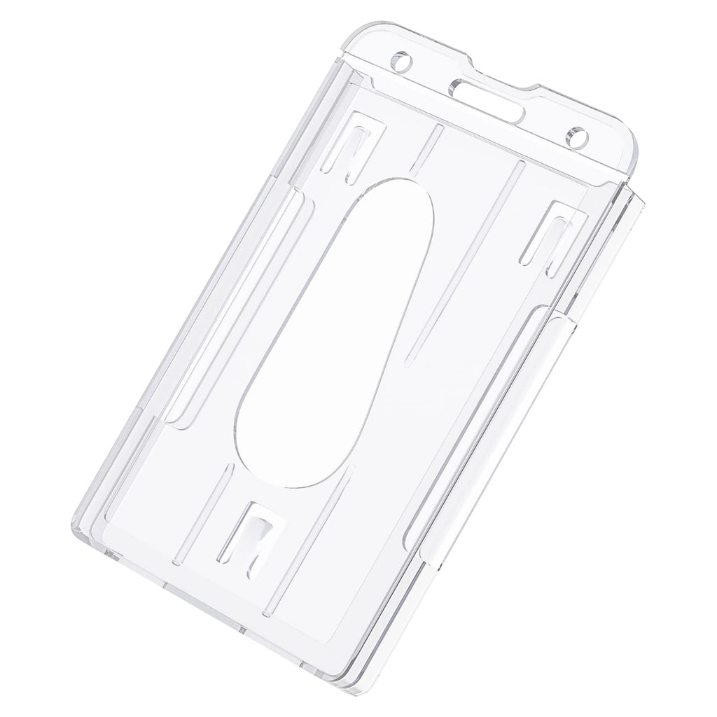 2 Pack Vertical 2-Card Badge Holder with Thumb Slot Hard Transparent PC Case Protector for Office School IDs Credit Cards Driver’s Licenses and Passes