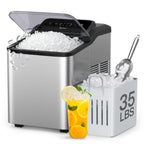 Typhur Fast Nugget Ice Maker Countertop with Self-Cleaning Pump, 35lbs/24H Crushed Pebble Ice Machine with Pellet Ice, 8 Packs Cleaner, Dual Ice Scoops for Home, Kitchen, Party, RV, Stainless Steel