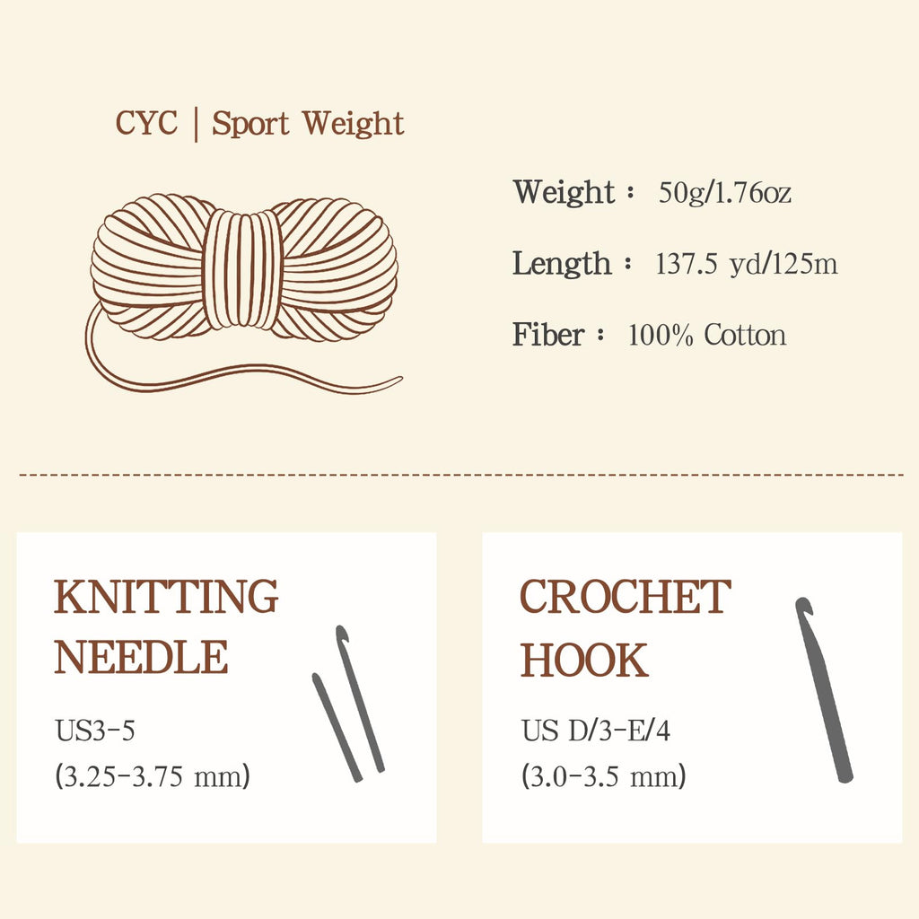 Katech Pure Cotton Yarn for Crocheting & Knitting–Soft Sport Weight CYC #2, 6 Skeins (50g Each, 300g Total), Ideal Crochet Yarn for Dishcloths, Baby Clothes, Socks, Lightweight Scarves（Light Blue）