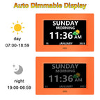 LXBYJKJ 7 Inch Digital Clock with Day and Date for Elderly Alzheimer's Dementia Clock Customizable Alarms 3 Display Modes Large Font Digital Alarm Clock for Seniors Orange