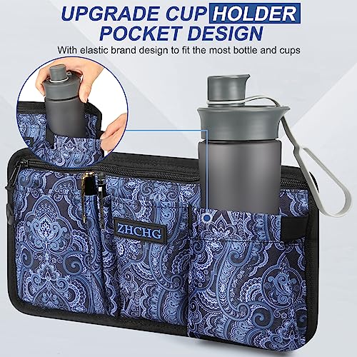 ZHCHG Wheelchair Side Bag with Cup Holder, Wheelchair Armrest Pouch Accessories for Walker, Rollator, Electric Scooter Wheelchairs, Ideal Gift for Mother's Day & Father's Day, Blue