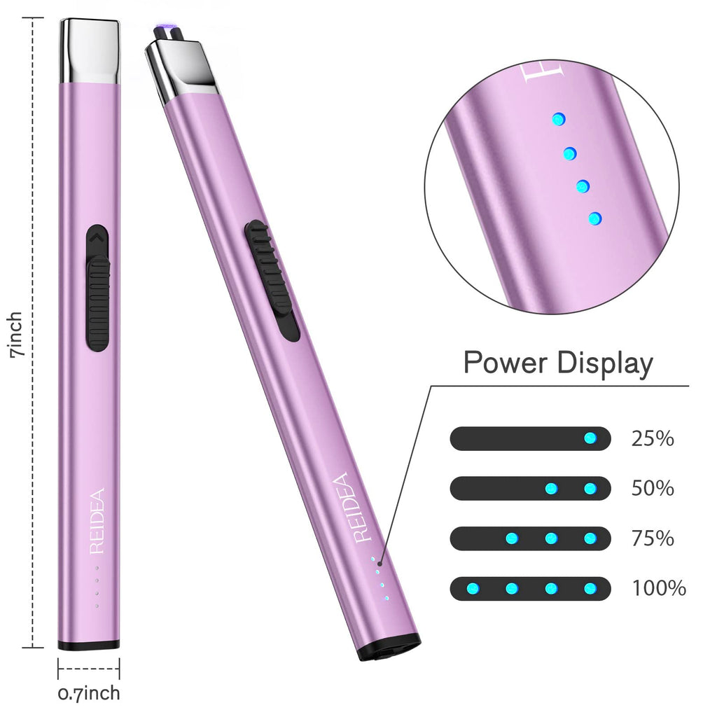 REIDEA Lighter Electronic Candle Lighter USB Rechargeable with Security Lock, Windproof Fast Heat Sinking, Non-Slip Switch Electronic Lighter for Candle, Grill, Camping (Lavender Purple)