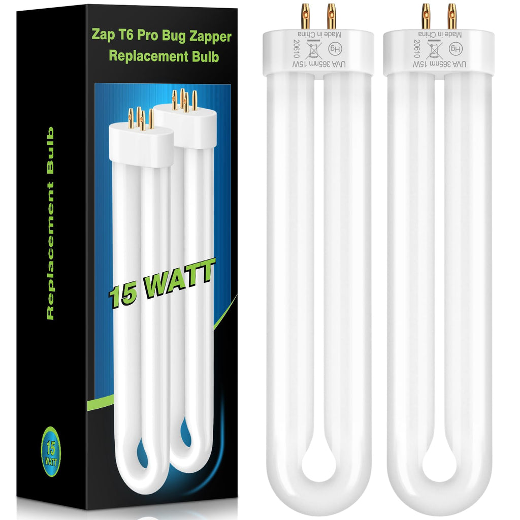 GOOTOP Replacement Bulb for Zap T6 Pro, K15, T9, X3 Bug Zapper Outdoor, 15W, 4-Pin Base, U Shaped Twin Tube Bulb for Outdoor Mosquito Zapper,2 Pack
