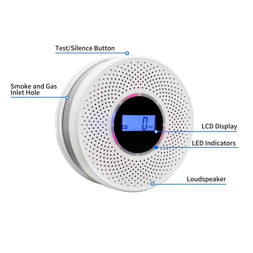 Coreel Smoke Detector Carbon Monoxide Detector Combo with Digital Display and Sound Light Alarm, 2-in-1 Smoke & CO Alarm with Battery Operated for Home, Travel or RV