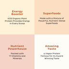 KOS Organic Vegan Protein Powder with 50mg Caffeine, Salted Caramel Coffee - Pea Protein Blend, Plant Based Superfood Rich in Vitamins & Minerals - Meal Replacement for Women & Men, 28 Servings