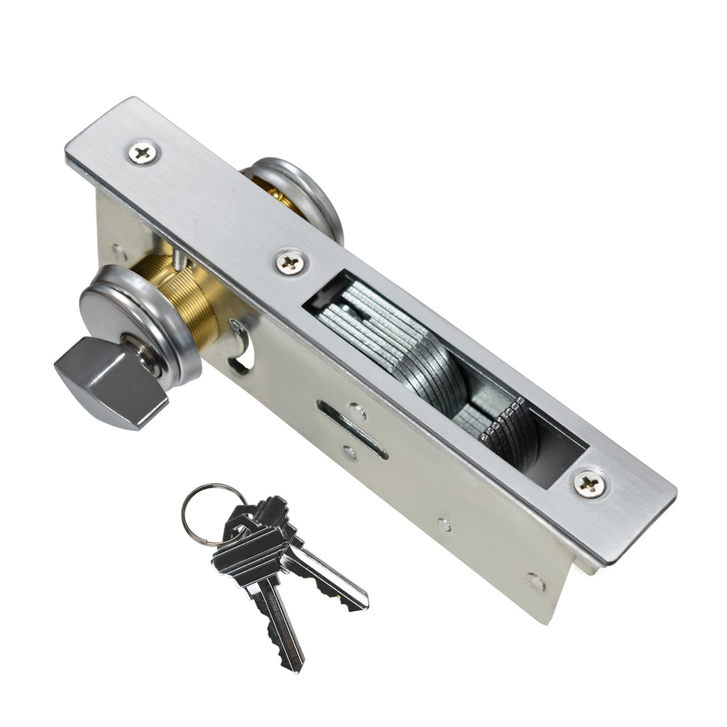 Storefront Door Lock Alsecure Commerical Door Mortise Lock for Aluminum Shop Doors 1.1/8 inch Backset Silver