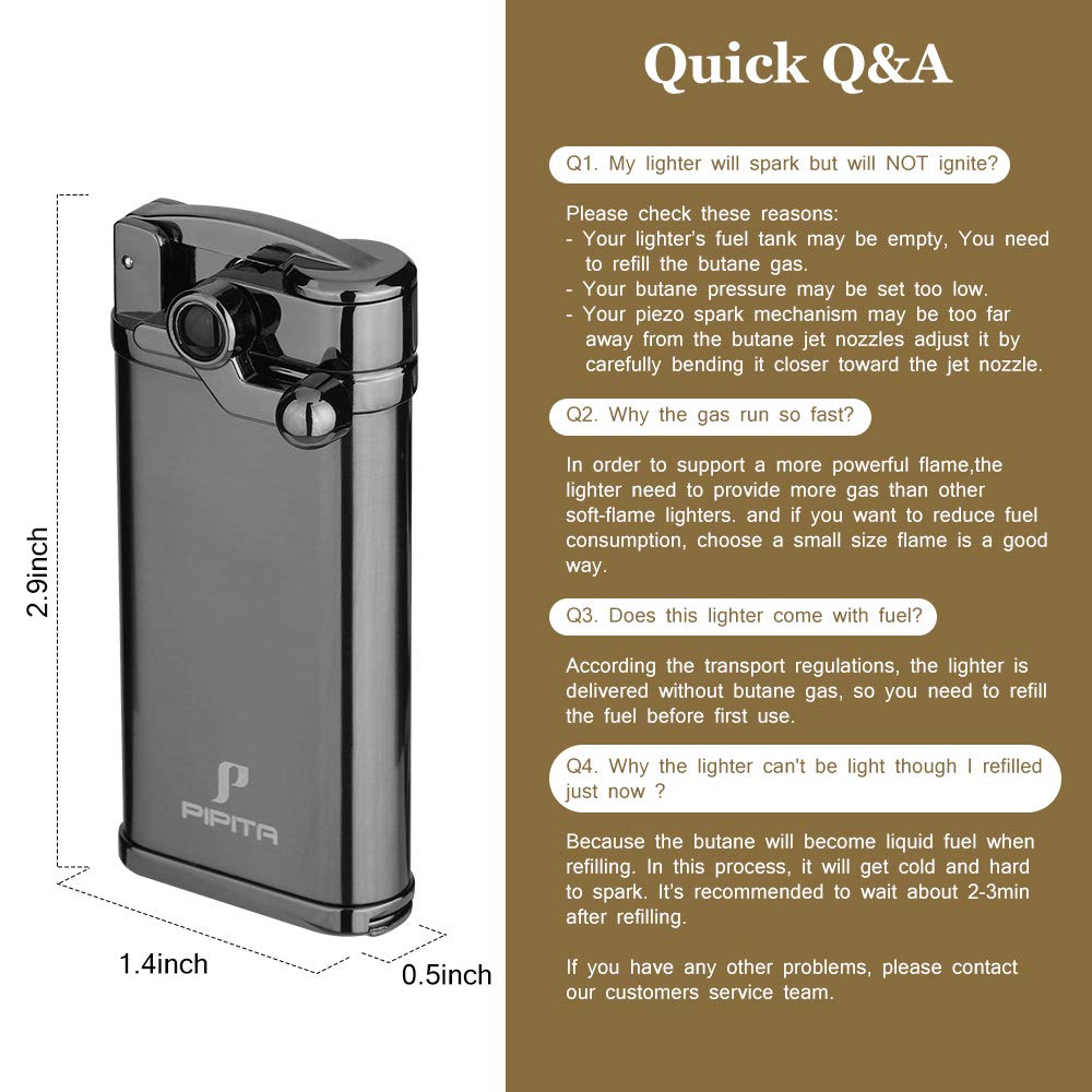 PIPITA 2pcs Torch Lighter Windproof Cigar Lighter Jet Single Flame Cigarette Lighter, Adjustable Flame and Refillbale Fuel Metal Lighter (Butane Not Included) (Lighter)
