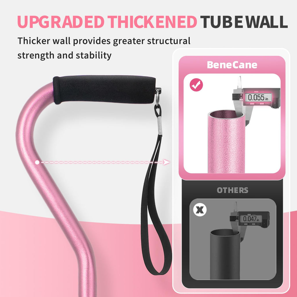 BeneCane Walking Cane for Men & Women Adjustable Cane with Offset Soft Cushioned Handle -Portable Lightweight Sturdy Mobility Walker Aid for Elderly, Seniors Collapsible Cane Pink