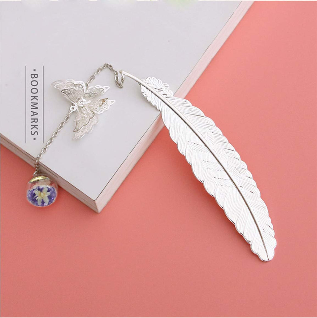 Vintage-Style Metal Feather Bookmark with Butterfly Pendant Birthday Gifts for Teachers Women Mothers Day Valentine's Day Christmas Teacher Gifts for Women Mom Lady Librarian Readers Book Lover