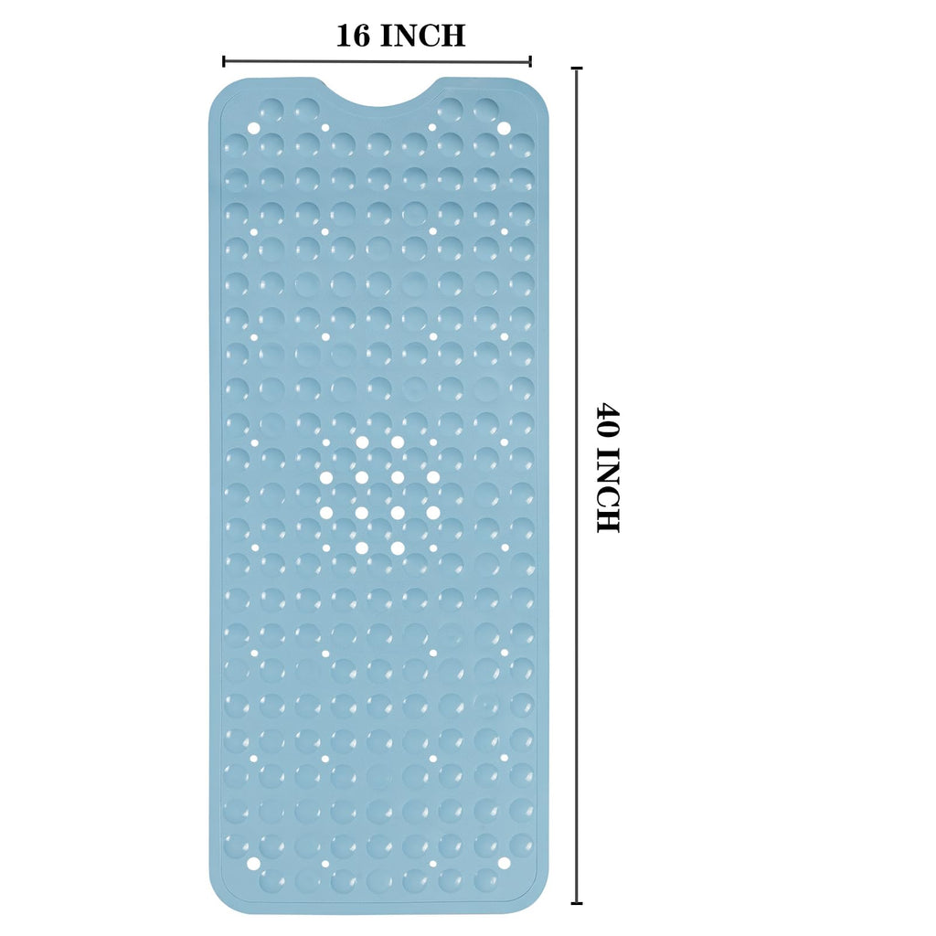 YANZIFLY Bathtub Mat for Shower: Soft Silicone 16 X 40 Inch Bath Mat Non Slip with Suction Cups Tub Mat for Bathroom for Kids Elderly Extra Large Shower matt Machine Washable - Blue