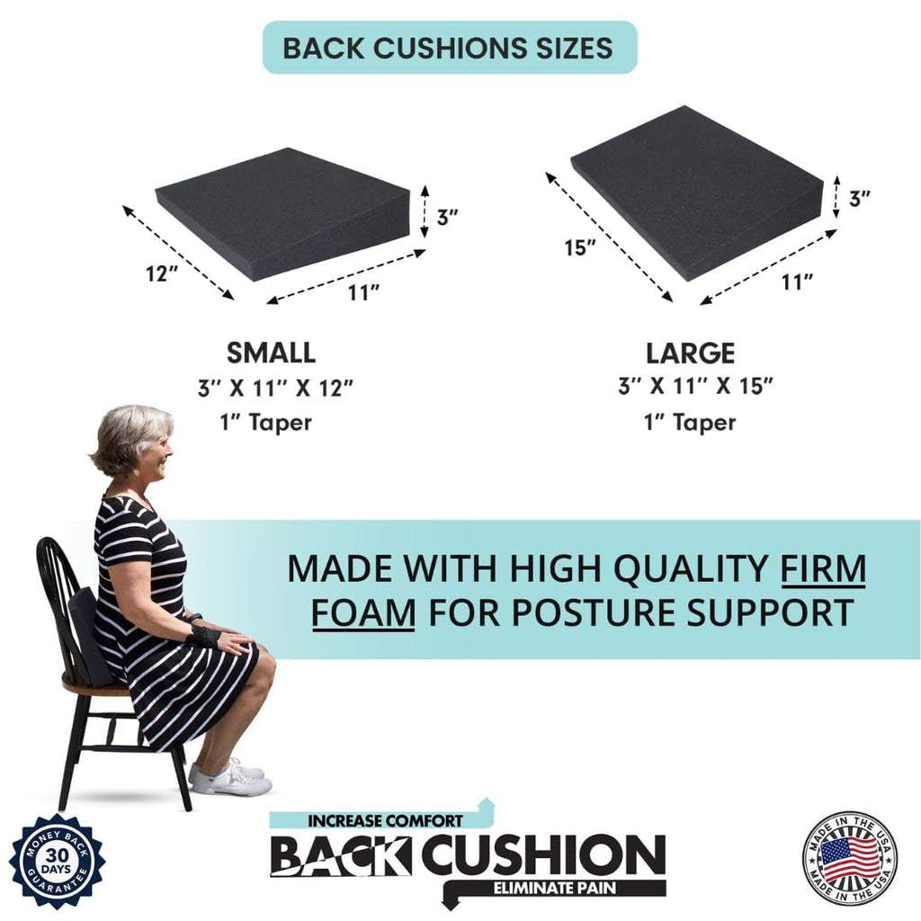 Back Wedge Cushion for Support, Stress Relief, and Posture When Sitting in Chair Or Car (Small Size 12”)