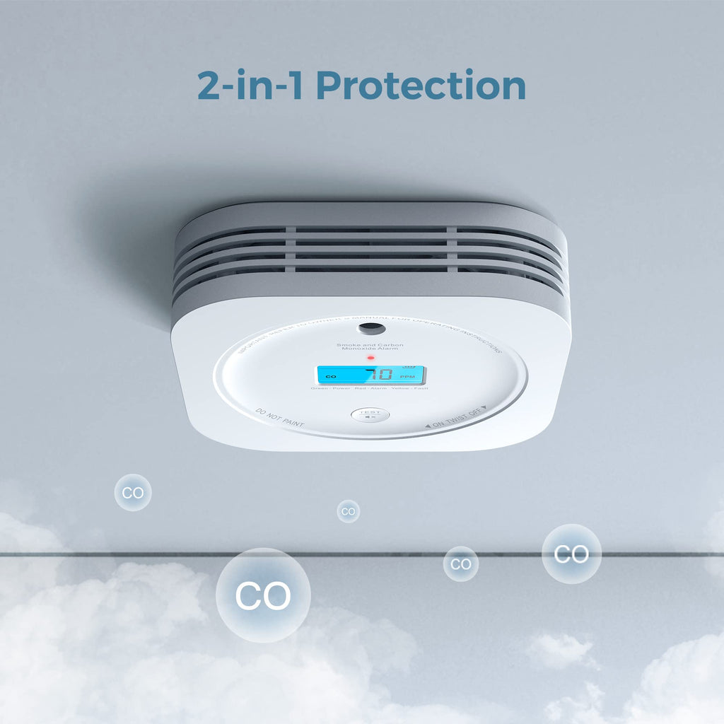 AEGISLINK Interlinked Smoke Carbon Monoxide Detector Combo, Smoke and CO Detector Battery Powered, Wireless Interconnected Smoke and CO Alarm, Digital Display, SC-RF200, 10-Pack