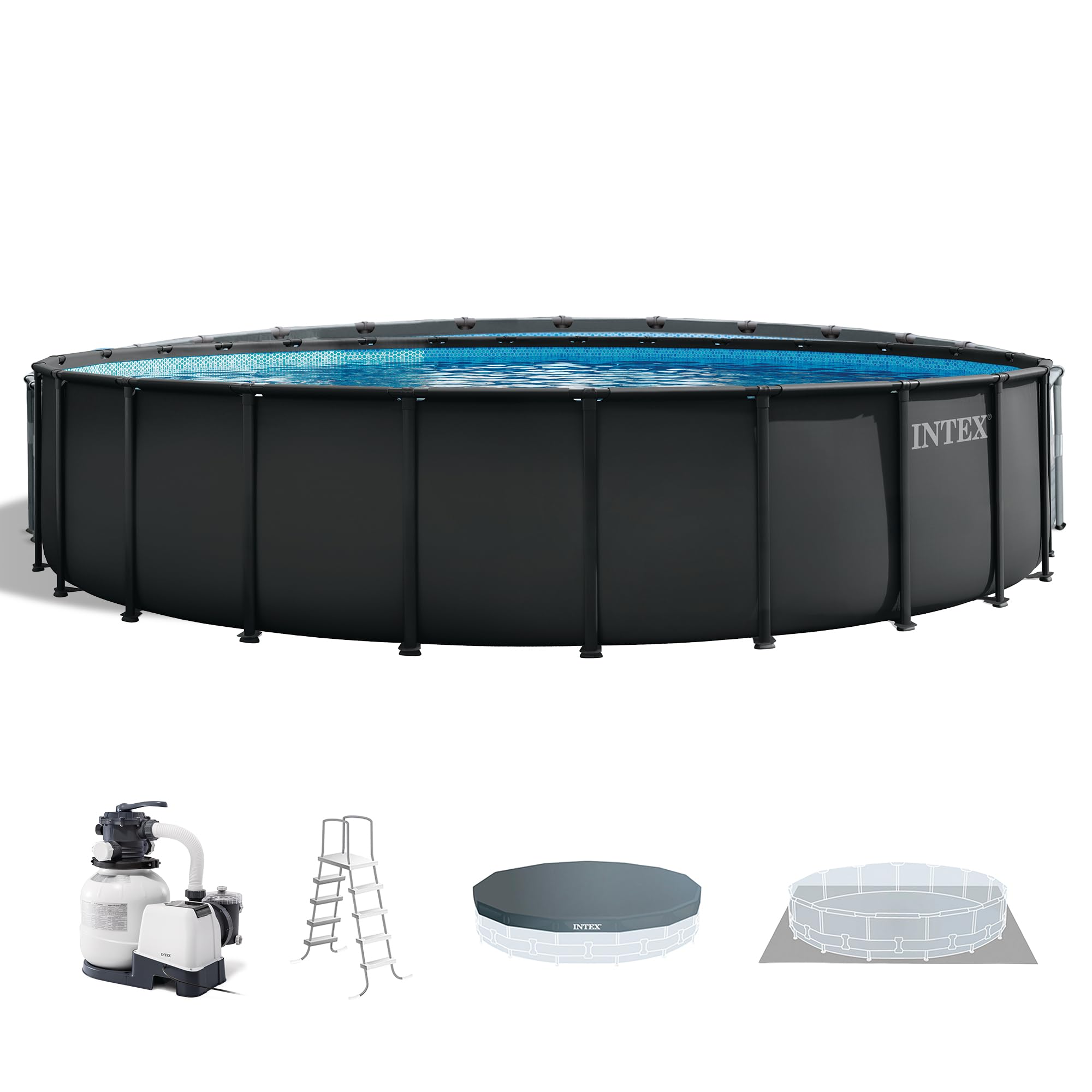 INTEX Ultra XTR 26 ft x 52 in Above Ground Pool Set, Round Swimming Pool with Steel Frame, 2800 GPH Sand Filter Pump, Ladder, Cover, & Ground Cloth