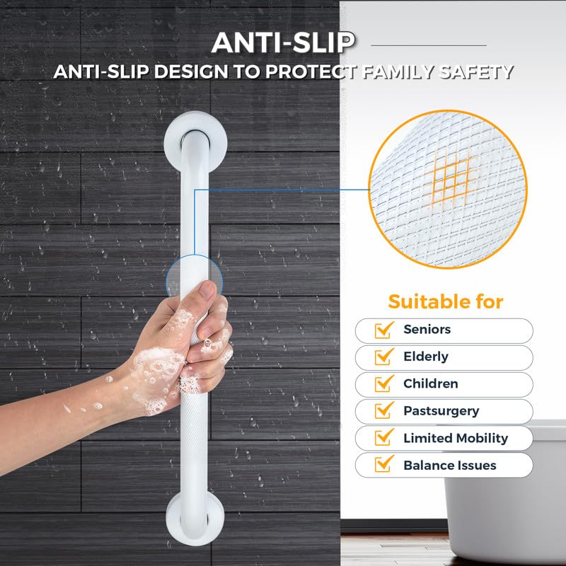 Grab Bars for Shower, 1 Pack 36-Inch Anti Slip Shower Handles for Elderly, Safety Shower Grab Bar, Stainless Steel Handicap Grab Bars for Bathroom (White 1" Diameter)
