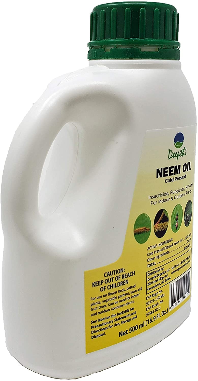 Deepthi Pure Neem Oil for Plants - Concentrated - Cold Pressed - Spray for Indoor Outdoor Garden - 100% Neem Oil - Natural Insecticide – Controls Mildew - 16.9 Fluid Oz (500 ml)