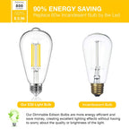 4 Pack Vintage LED Edison Bulbs, E26 Led Bulb 60W Equivalent, Dimmable Led Light Bulbs, High Brightness 800 LM Warm White 2700K, ST58 Antique LED Filament Bulbs, Clear Glass Style for Home