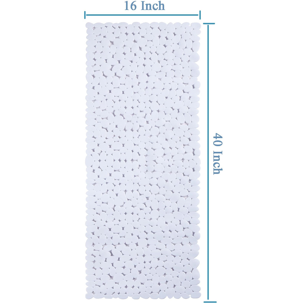 Webos Bath Shower Mat Non Slip: Extra Large Pebble Bathtub mat for Kids, Elderly, Anti Slip Shower Matt with Drain Holes Suction Cups Tub Mat - 16 X 40 Inch White