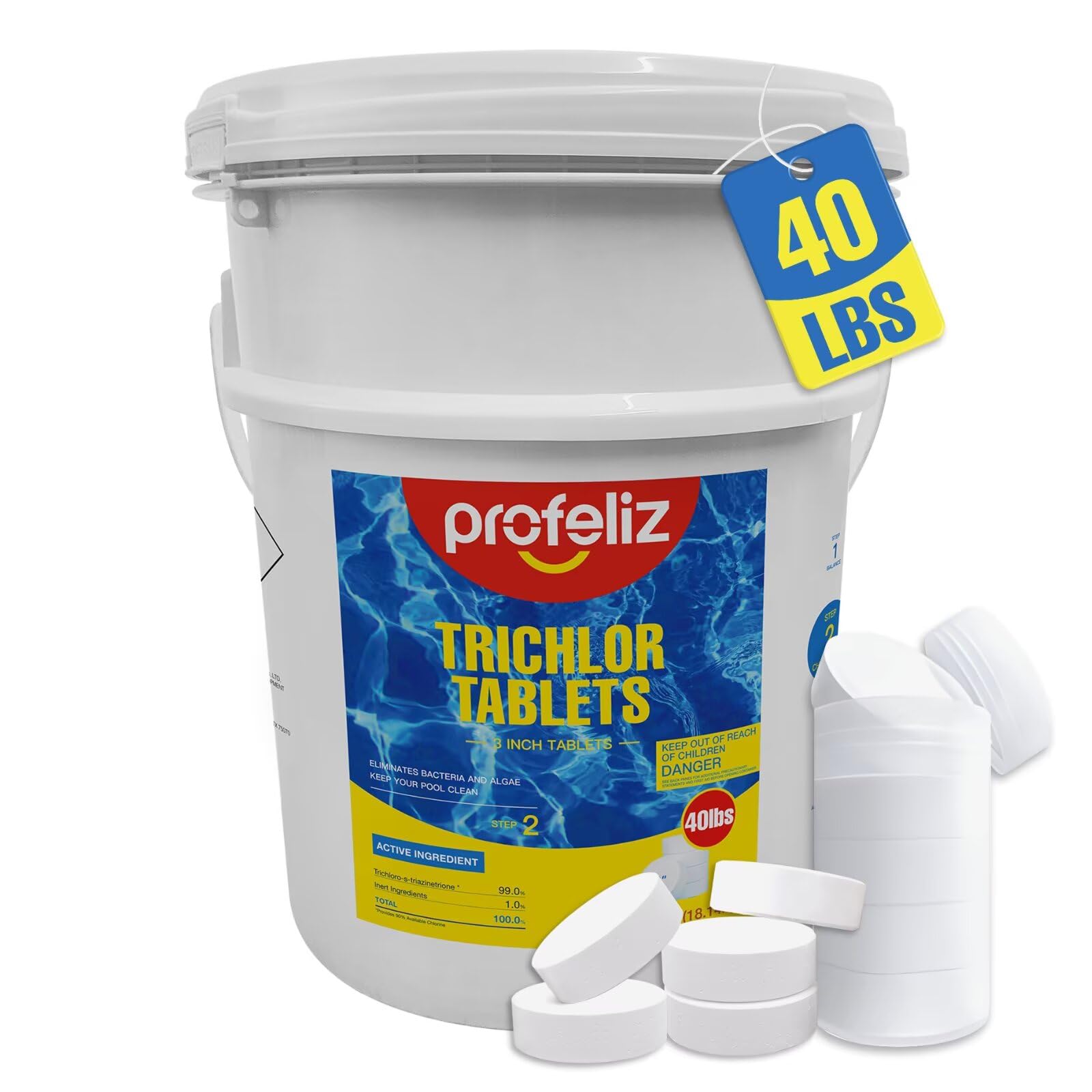 PROFELIZ Chlorine Tablets 3 Inch for Swimming Pools, Kills Bacteria and Stops Algae, Slow Dissolving,Exclusive Protective Packaging,Pool Chlorine Tablets,40lbs