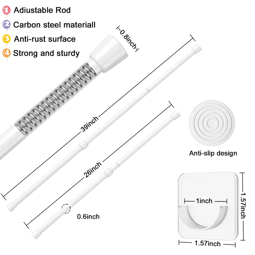 2pcs Spring Tension Rods Adjustable 26 to 39 inch Small Tension Curtain Rod No Drilling Expandable Spring Loaded Curtain Rod,Suitable for Doors and Windows 28 to 36 inch, White