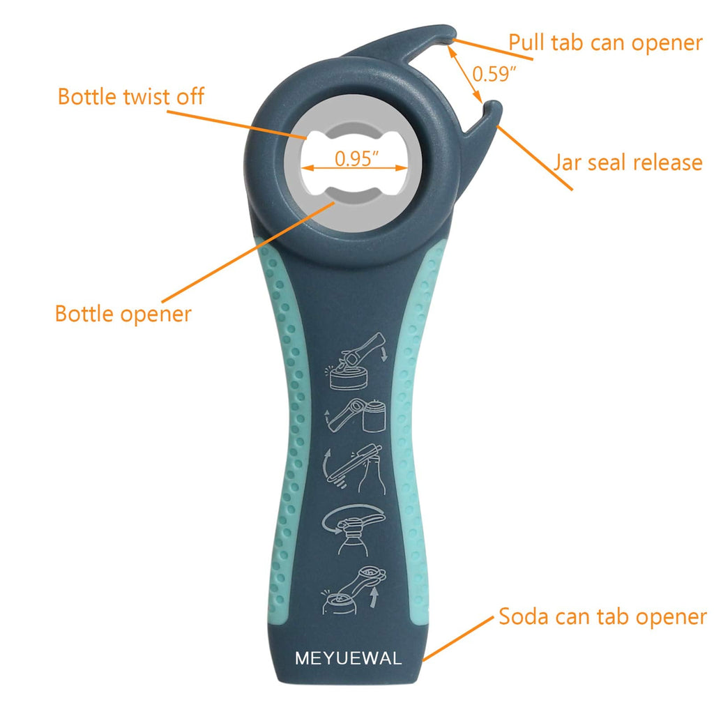 Jar Opener, 5 in 1 Multi Function Can Opener Bottle Opener Kit with Silicone Handle Easy to Use for Children, Elderly and Arthritis Sufferers (New blue)
