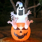 Dearsun 6FT Halloween Inflatable Pumpkin Ghosts, Blow Up Yard Halloween Inflatables Decoration with Lights for Indoor Outdoor Party Garden Lawn Holiday Decor (Three Ghosts with Pumpkin)