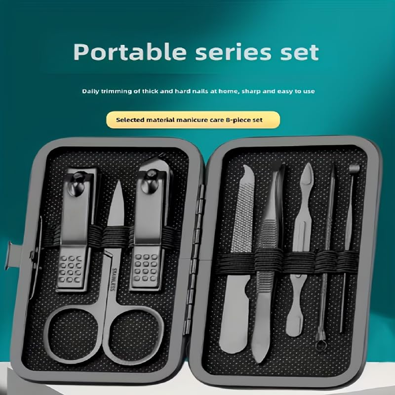 Black Nail Clipper Set, Men's Stainless Steel Nail Clippers, Callus Removal Ear Scoop Set, Hand and Foot Beauty Tool Kit