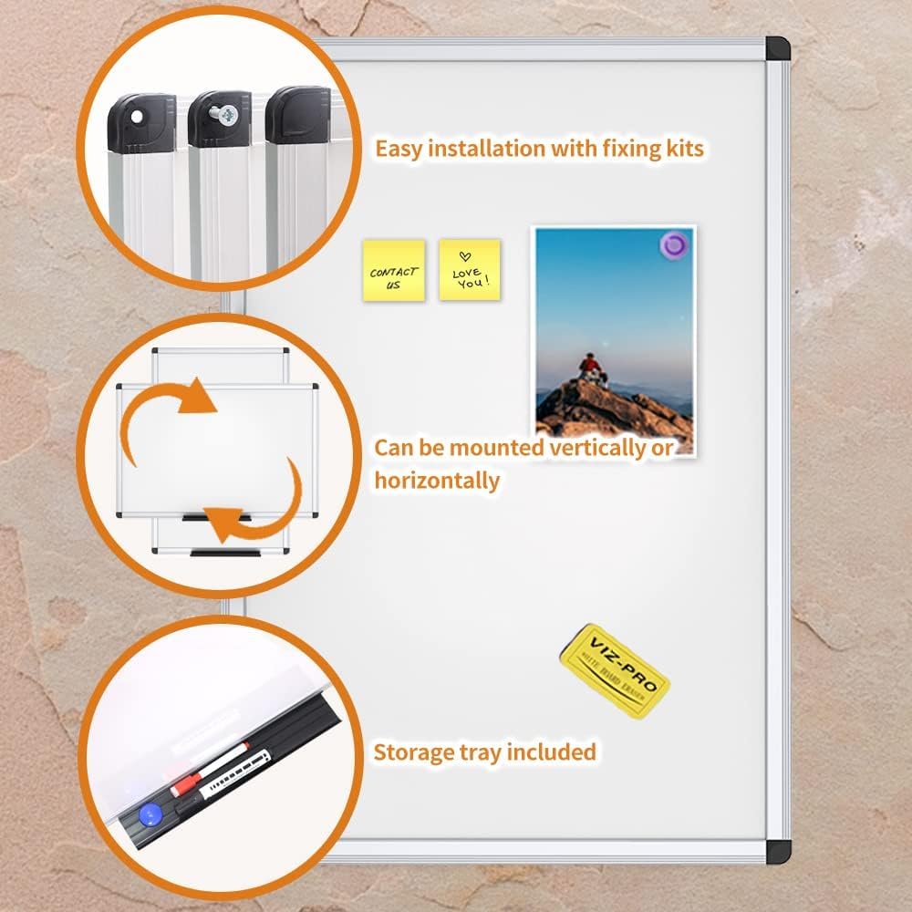 VIZ-PRO Magnetic Whiteboard/Dry Erase Board, 18 X 12 Inches, Includes 1 Eraser & 2 Markers & 4 Magnets